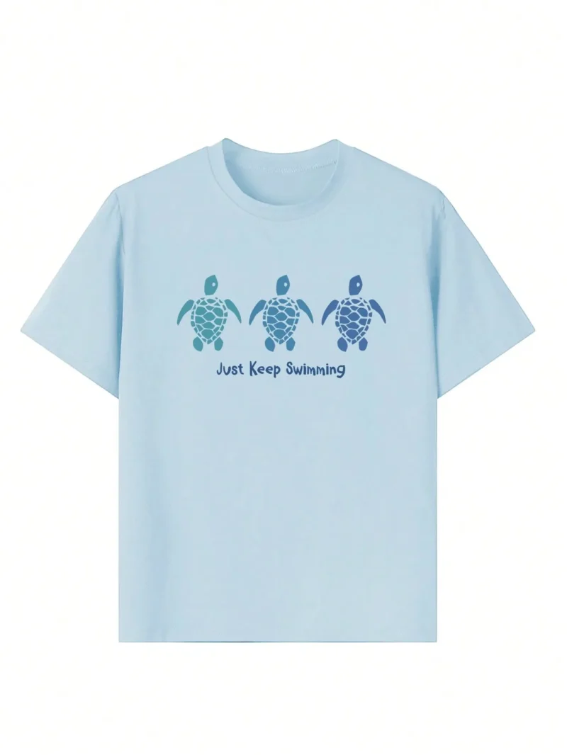 Turtle Graphic Print Round Neck Short Sleeve T Shirt