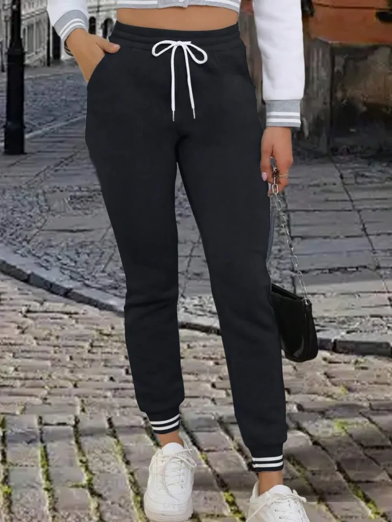 Casual Drawstring Waist Black Harem Pants