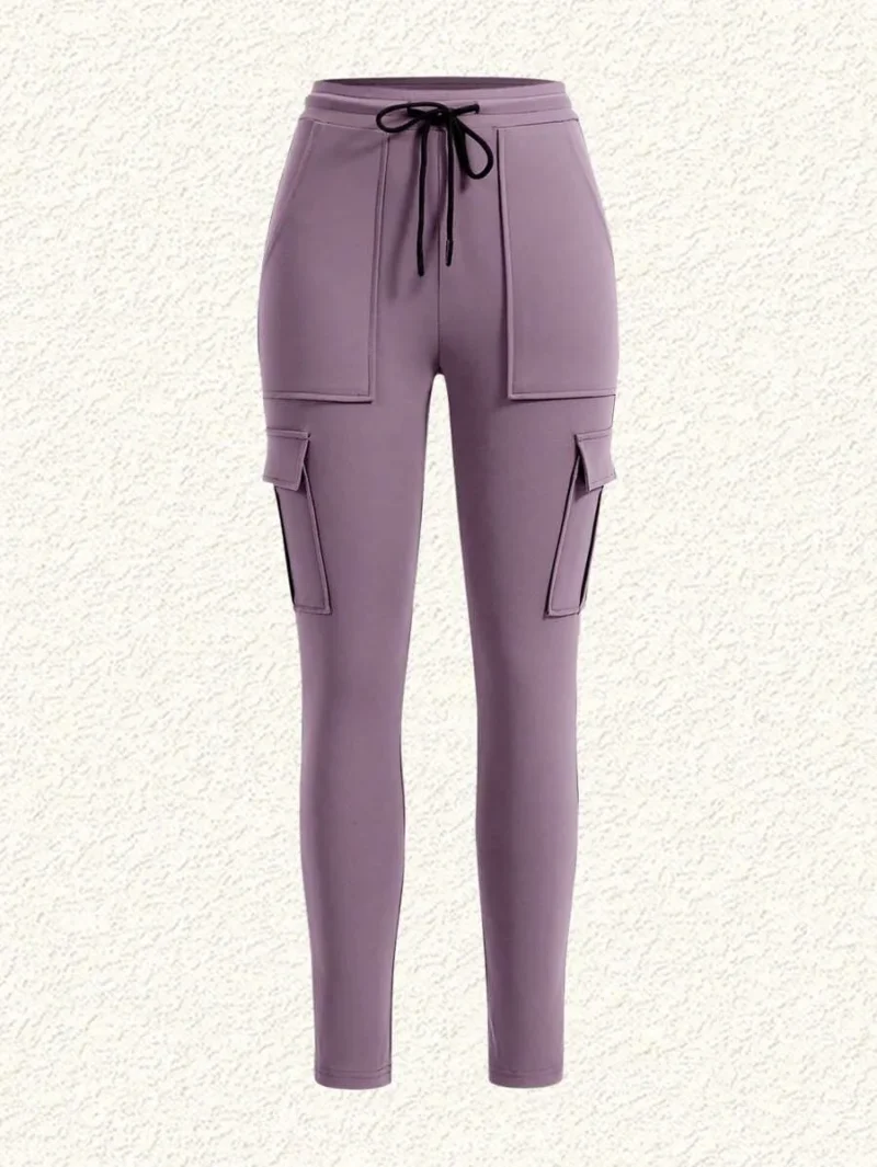 Grey Purple Knitted Skinny Pants For Women