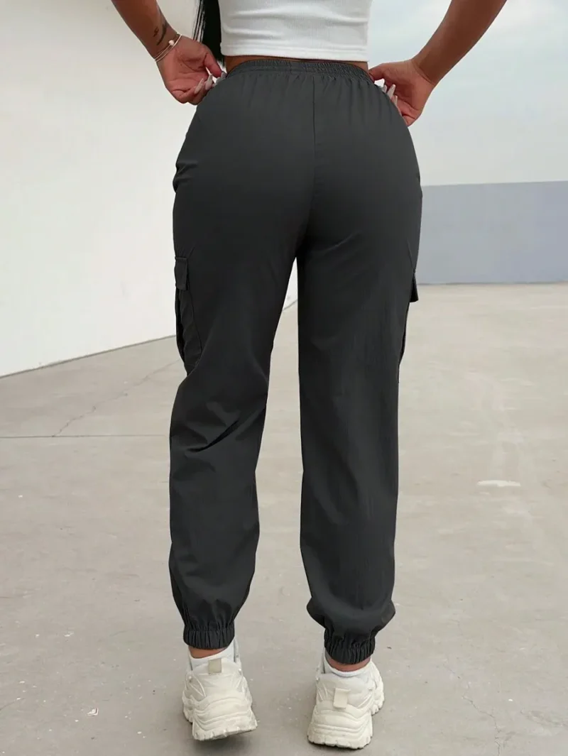 Solid Color Drawstring Elastic Waist Pants With Pockets