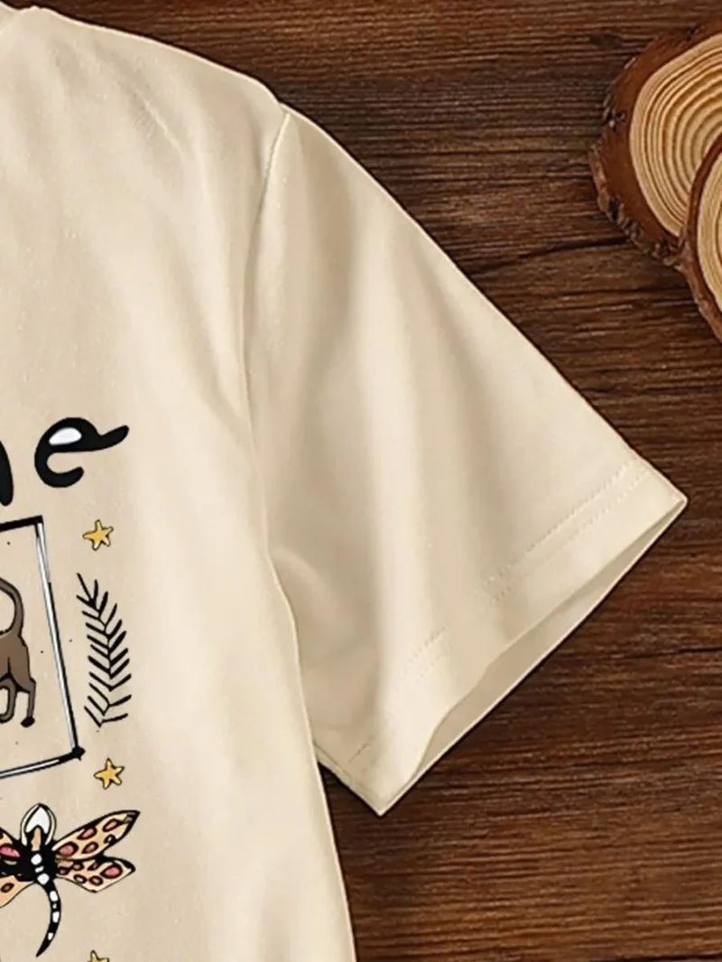 Cartoon Letter Print Crew Neck Short Sleeve