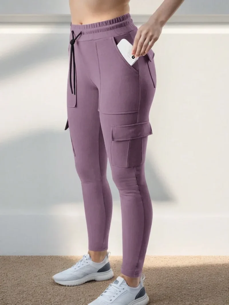 Grey Purple Knitted Skinny Pants For Women
