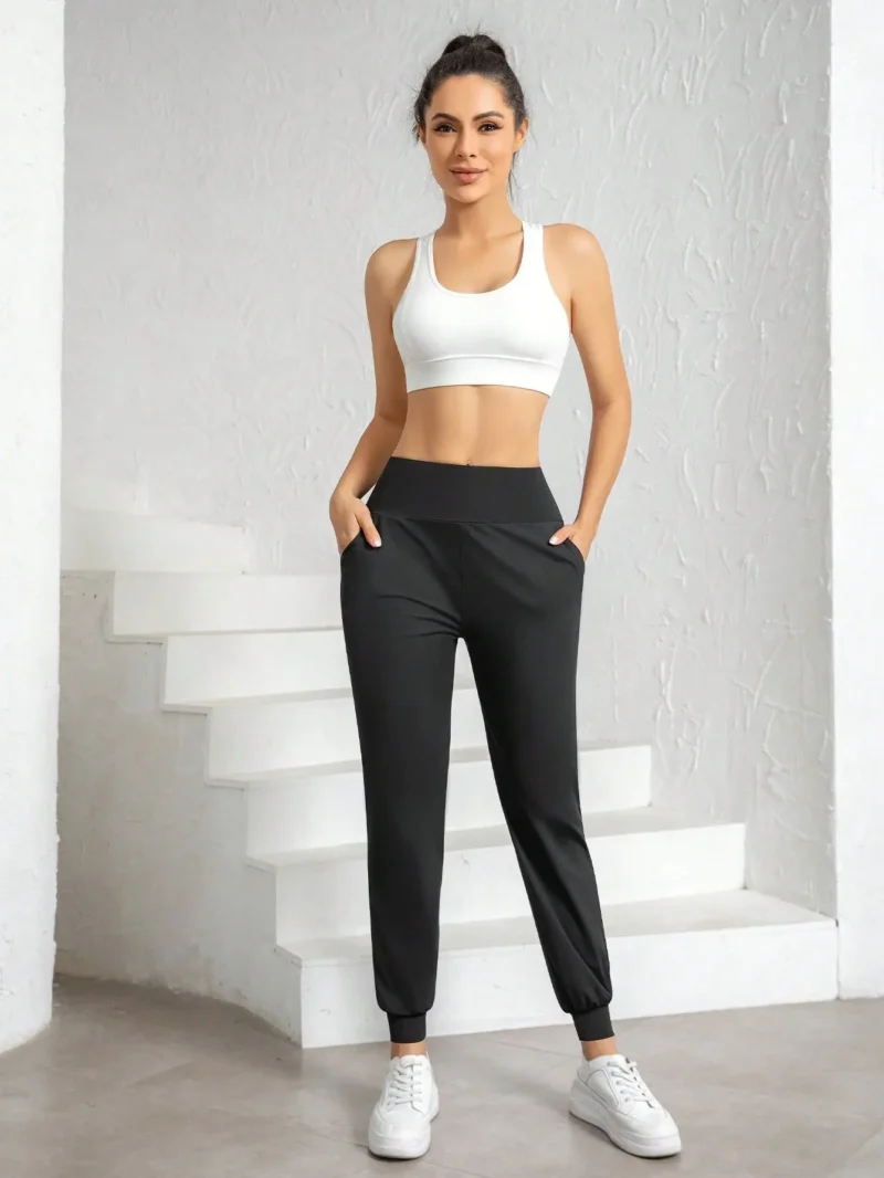 High Waist Ice Silk Joggers Pants Non Tight Sports Casual Pants