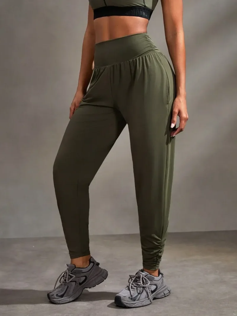 Pleated Elastic Waist Solid Color Casual Sweatpants
