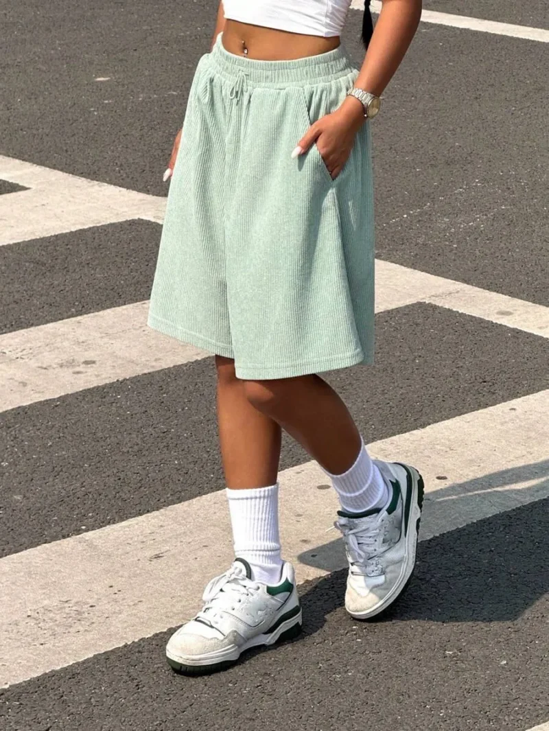 Casual Loose Solid Color Corduroy Shorts