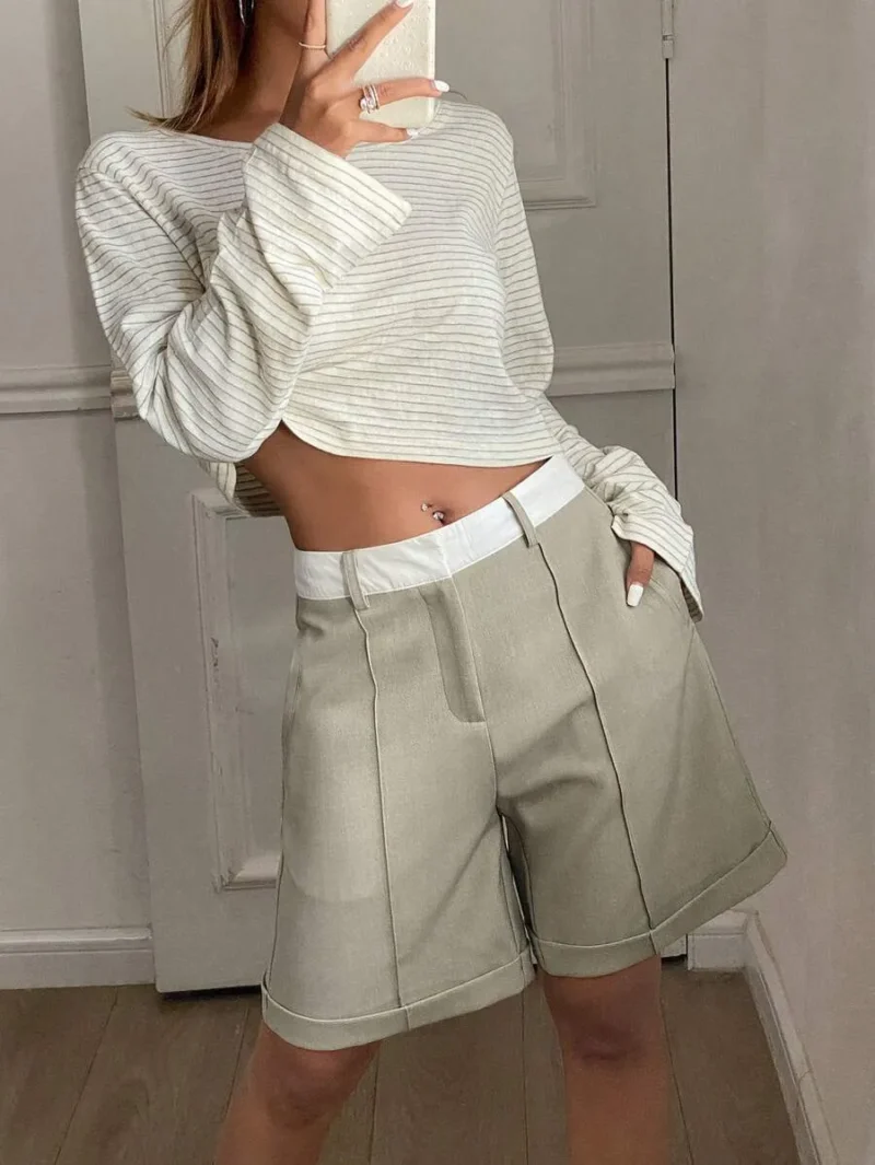 Casual Patchwork Color Block Straight Pocket Shorts