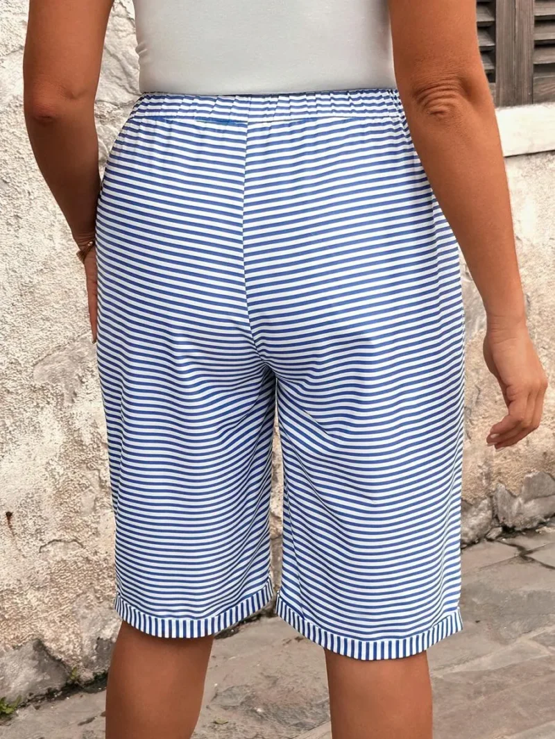 Plus Size Woven Fabric Striped Patchwork Loose Casual