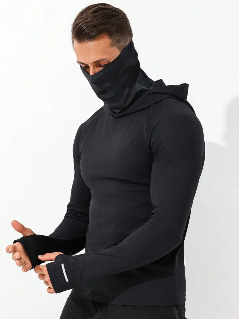Casual Plain Long Sleeve Slim Fit Hooded Reflective Stripe Color Block Sports