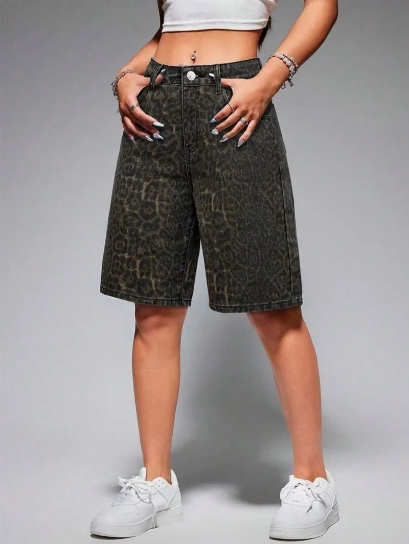 Women Summer Leopard Denim Shorts