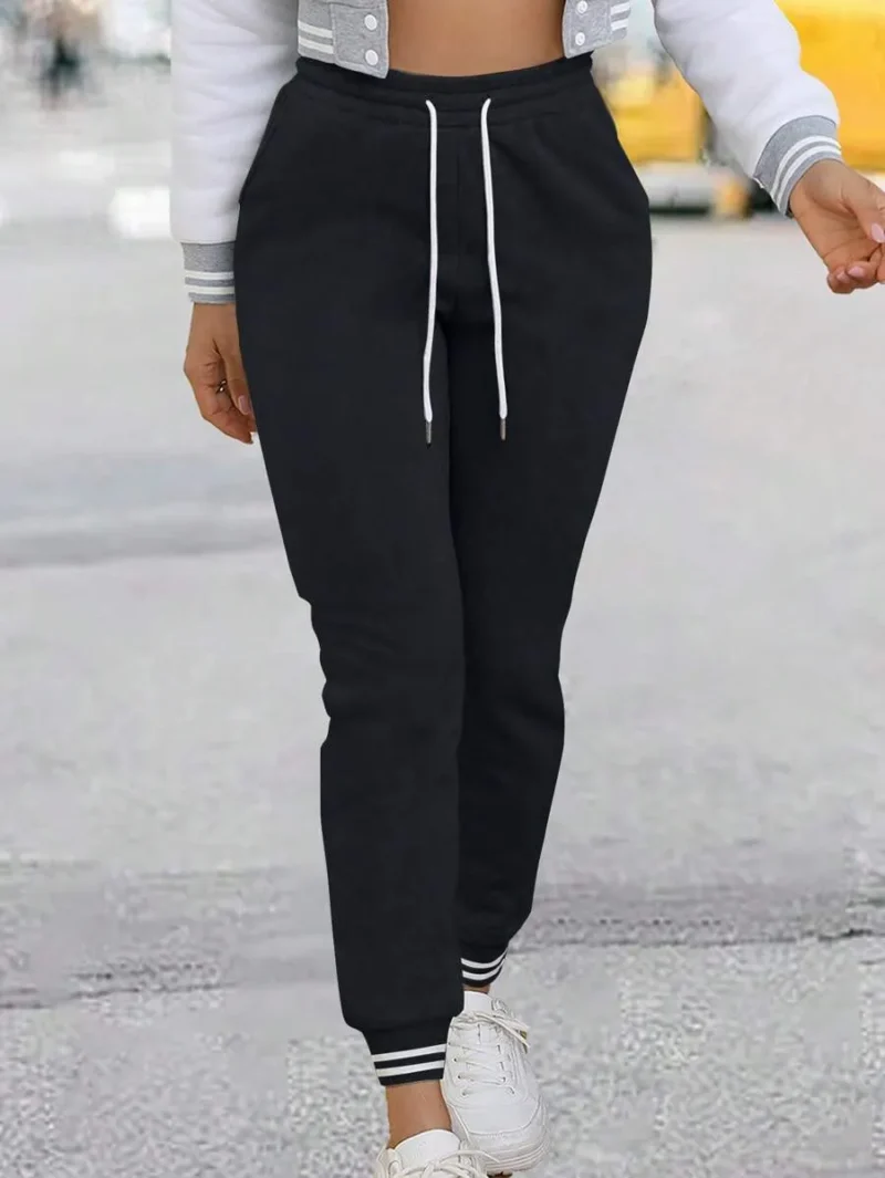 Casual Drawstring Waist Black Harem Pants
