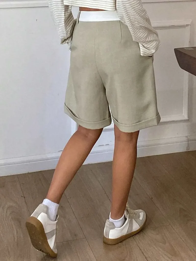 Casual Patchwork Color Block Straight Pocket Shorts