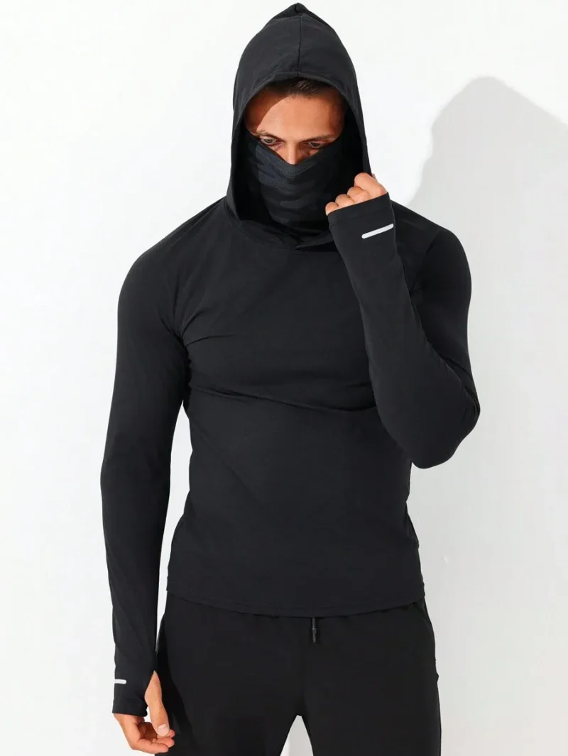 Casual Plain Long Sleeve Slim Fit Hooded Reflective Stripe Color Block Sports
