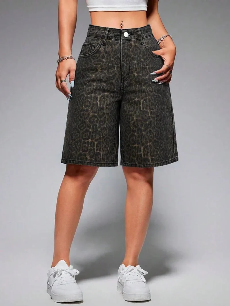 Women Summer Leopard Denim Shorts